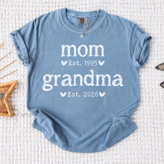 Comfort Colors Personalized Mom Est Grandma Est Shirt, Custom Family T Shirt, Idea Gift for Mother's Day, Birthday