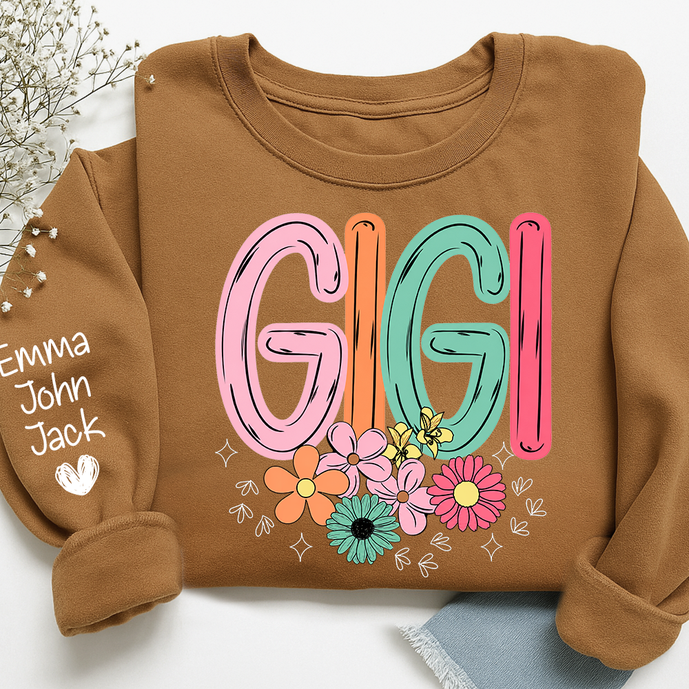Personalized Floral Grandma Bundle, Custom Grandma Gigi T Shirt, Cute Colorful Flowers Gift for Women