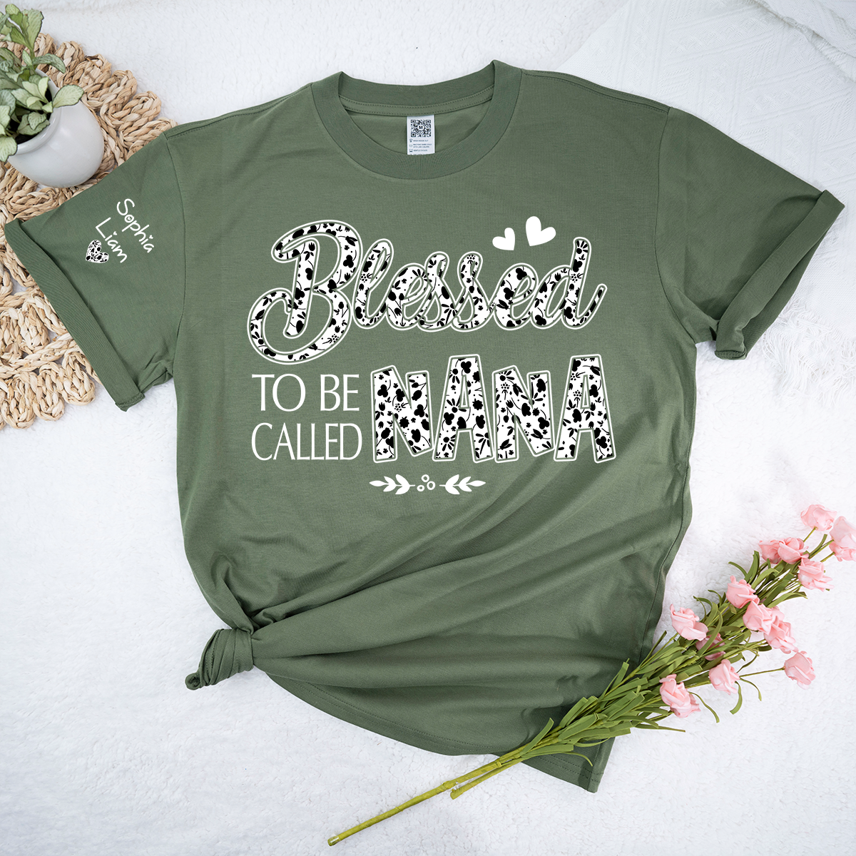 Personalized Blessed to Be Called Nana Shirt, Floral Nana Graphic T-Shirt, Gift for Grandma