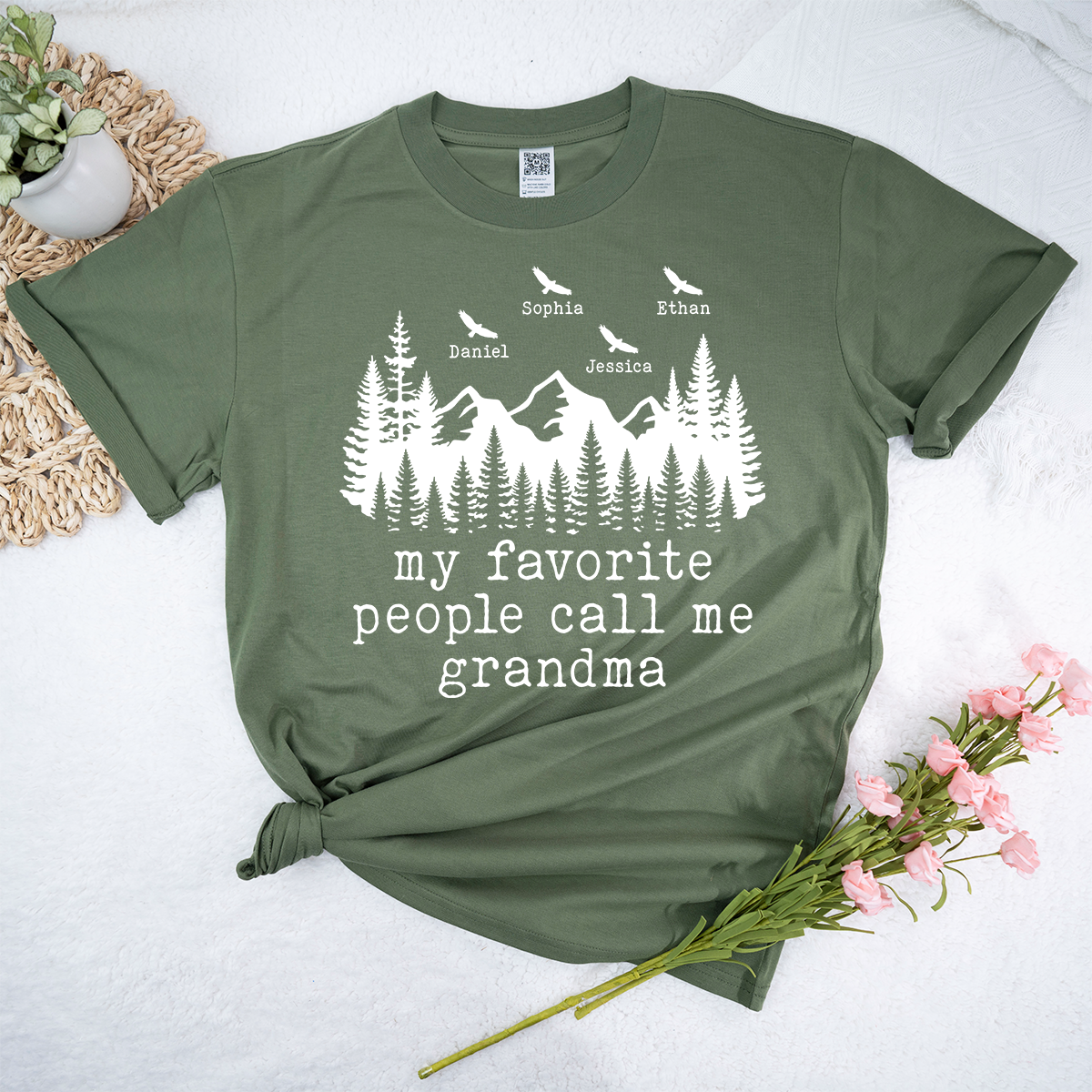 My Favorite People Call Me Grandma Shirt, Personalized Grandma Tee with Names, Rustic Mountain Family Shirt
