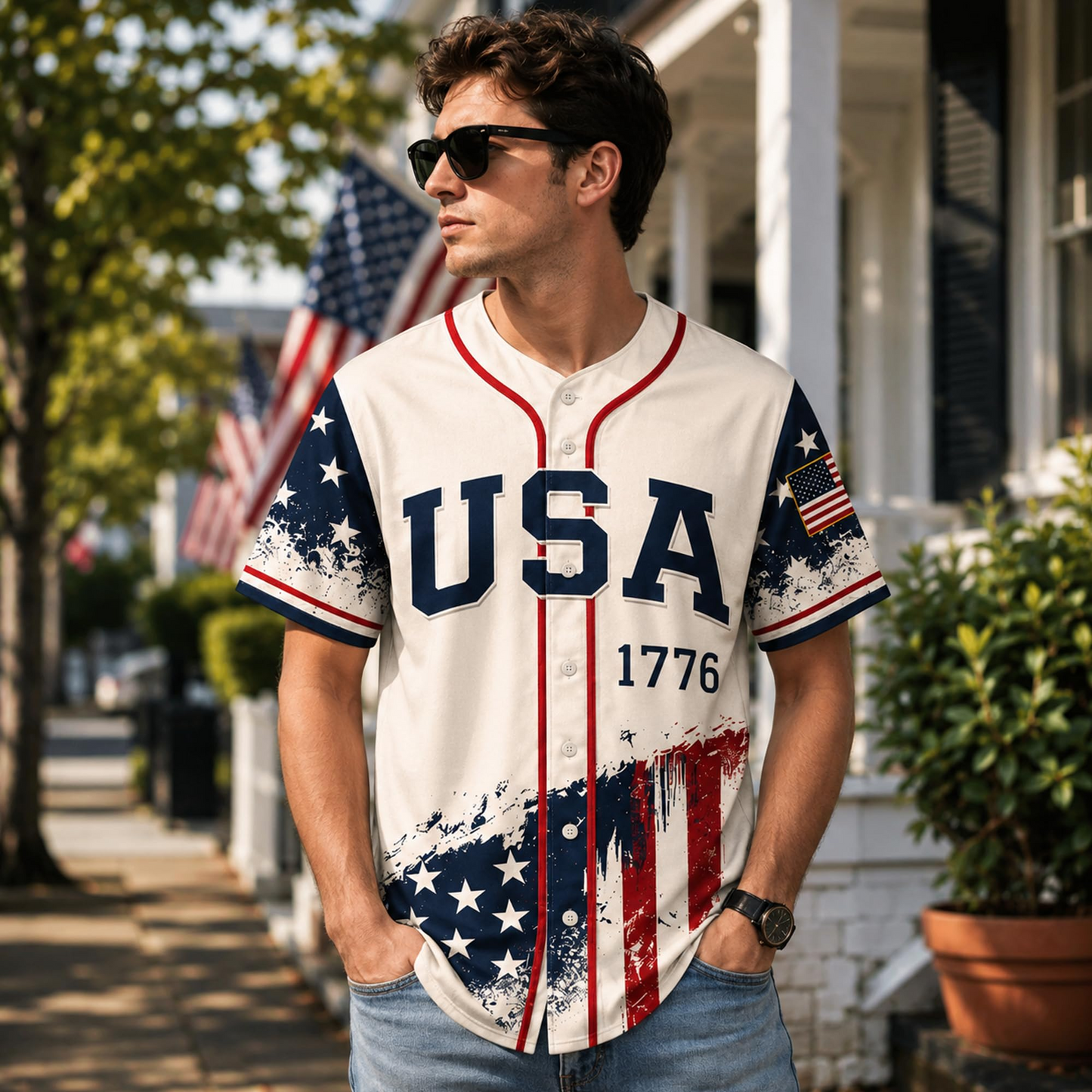 Custom Name 250th Anniversary Baseball Jersey Shirt, 250 Years of Freedom Button Down Jersey for Men Women Family V2