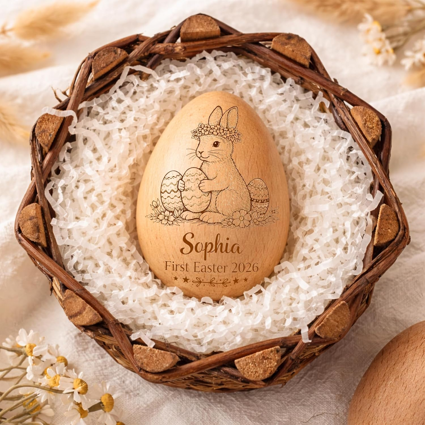 Personalized Wooden Easter Egg Shaker, Custom Wood Eggs, Kids Musical Eggs, Easter Basket Kids, Baby First Easters Holiday Table Décor
