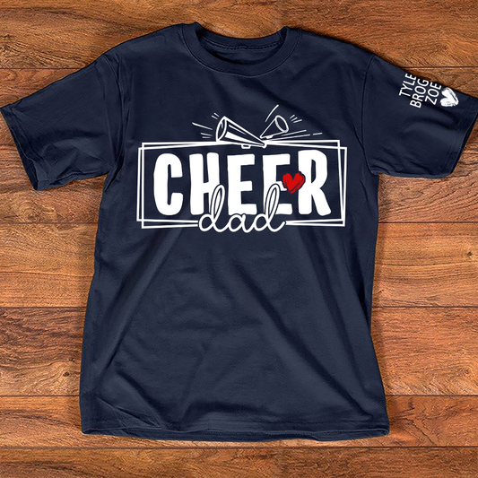 Cheer Papa T-Shirt, Customize With Names On Sleeve, Gift for Cheer Dad