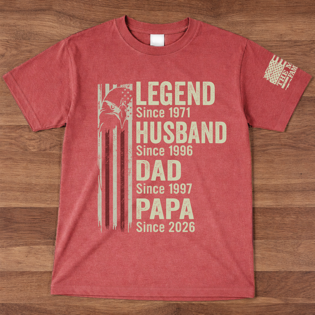 Legend Husband Dad Papa Shirt with American Flag, Personalized Since Year T-Shirt Gift for Men