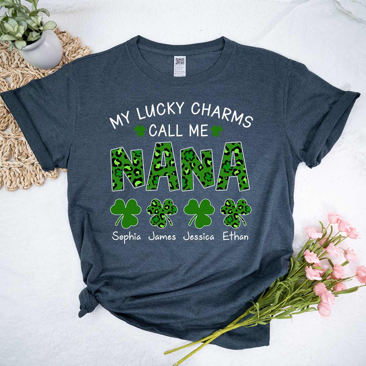 My Lucky Charms Call Me Nana Personalized Shirt, Custom Grandma Name Shirt With Kids Names, St Patrick’s Day Irish Theme Gift