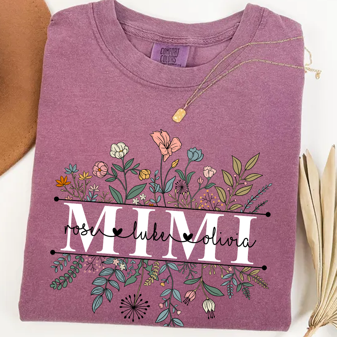 Comfort Colors® Mimi Wildflower Retro T-Shirt, Custom Grandma With Grandkids Shirt