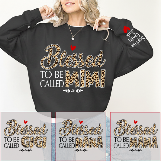 Personalized Leopard Print Sweatshirt Blessed to be called Mimi, Gift For Grandma And Grandchildren
