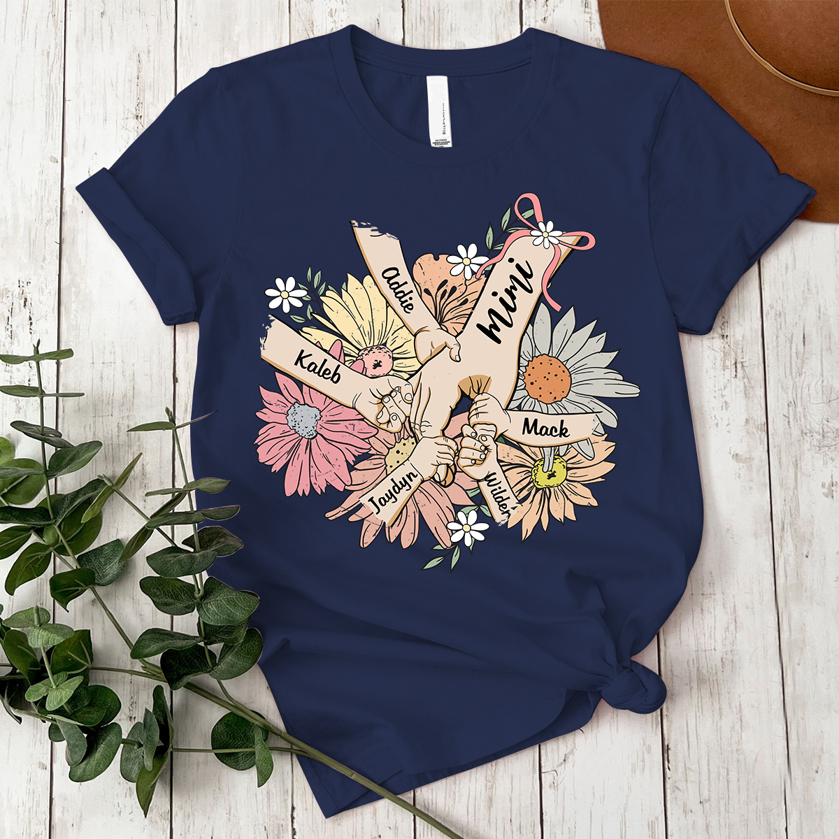 Custom Grandma Hand Retro flower Shirt, Personalized Nickname And Grandkids, Gift For Mother's Day