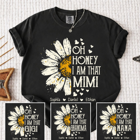 Comfort Colors Oh Honey I Am That Mimi Shirt, Personalized Grandma Nana Gigi T-Shirt with Kids Names, Daisy Floral Tee for Women, Gift For Mother's Day Christmas Birthday
