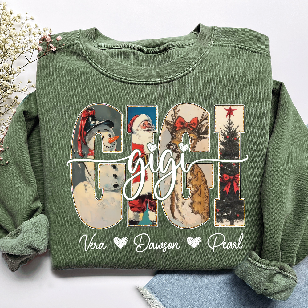 Personalized Gigi Christmas Sweatshirt – Custom Grandkids Names Holiday Shirt