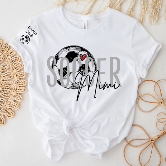 Personalized Soccer Mimi Shirt, Custom Grandkids Names and Soccerball Graphic T Shirt