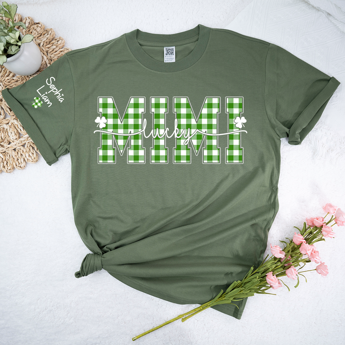 Lucky Mimi Shirt with Shamrock Design, Personalized Grandma Name Tee, St Patrick’s Day Family Shirt for Mimi