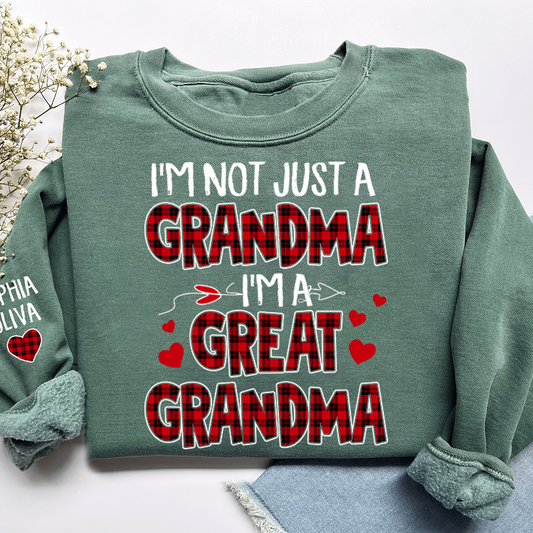 I’m Not Just a Grandma I’m a Great Grandma Sweatshirt, Personalized Buffalo Plaid Heart Shirt