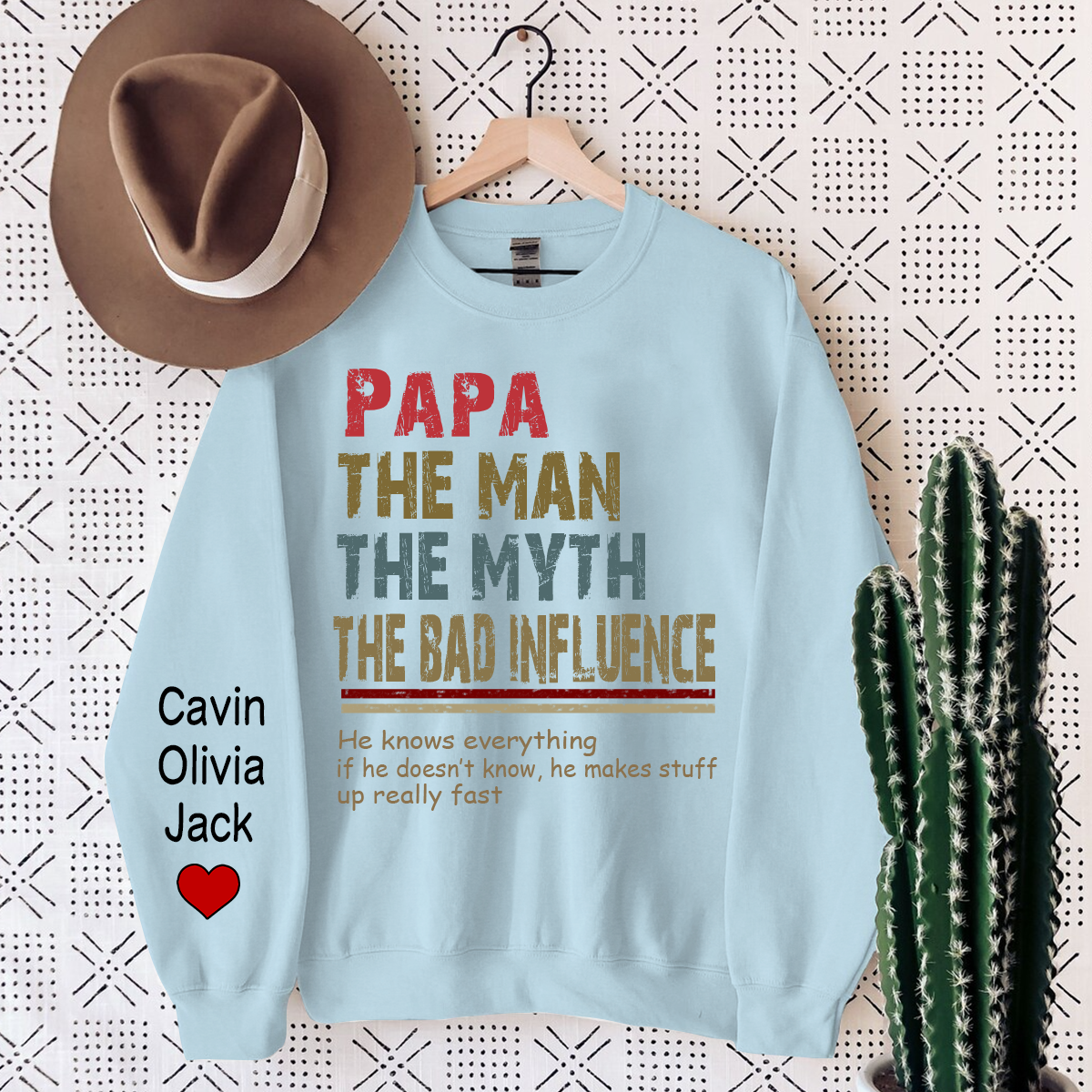 Papa The Man The Myth The Legend, Custom Papa With Kids Sweatshirt