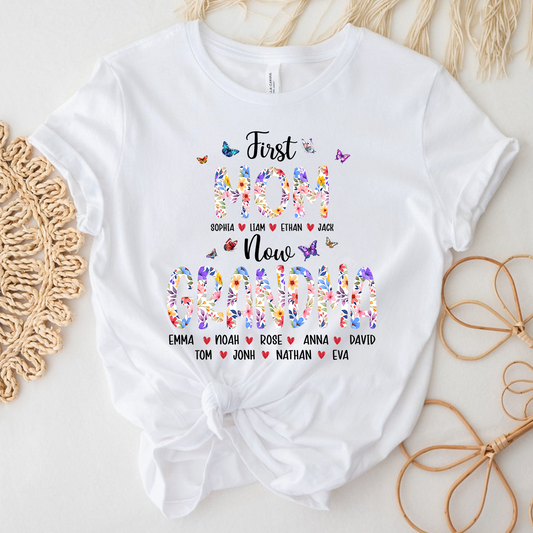 First Mom I Love Grandma Shirt, Personalized Grandma T-Shirt with Custom Family Names