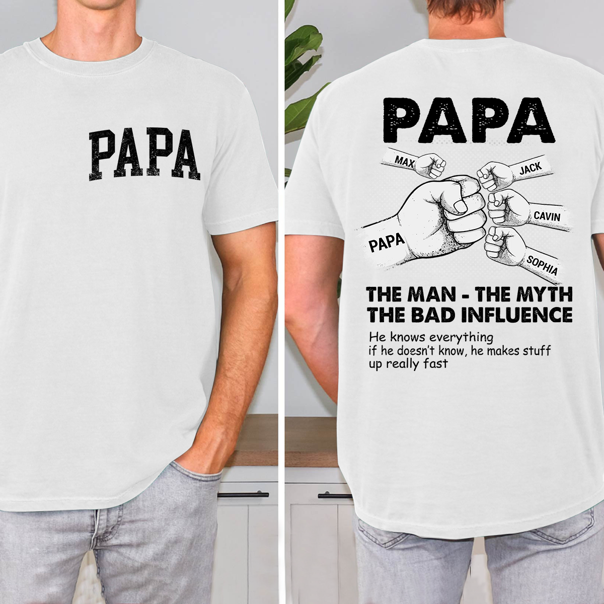 Personalized Papa The Man The Myth The Bad Influence T-Shirt, Father's Day Shirt