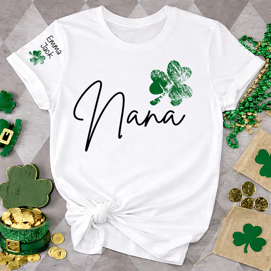 Lucky Grandma St Patrick’s Day T Shirt, Nana Shamrock Custom Names Design