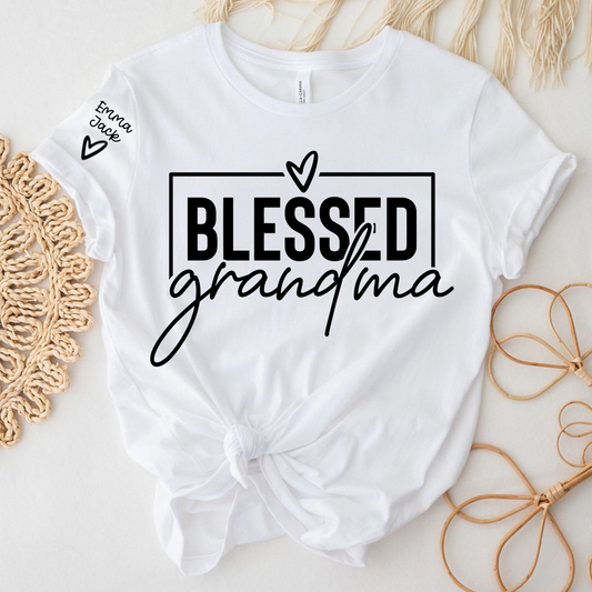 Blessed Grandma Shirt, Personalized Grandkids Names Sleeve Tee, Faith Based Grandma T Shirt, Christian Gift for Grandma Women