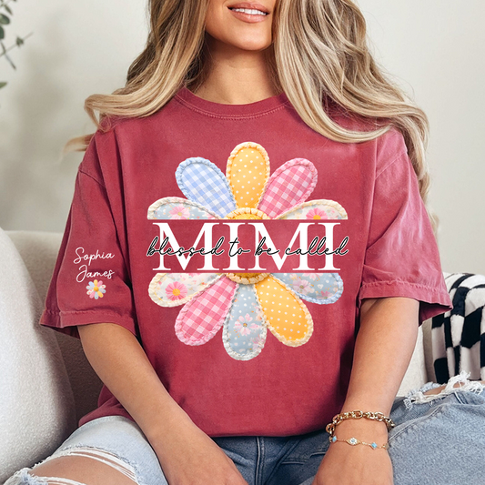 Blessed To Be Called Mimi Floral T Shirt, Personalized Grandma Shirt with Kids' Names