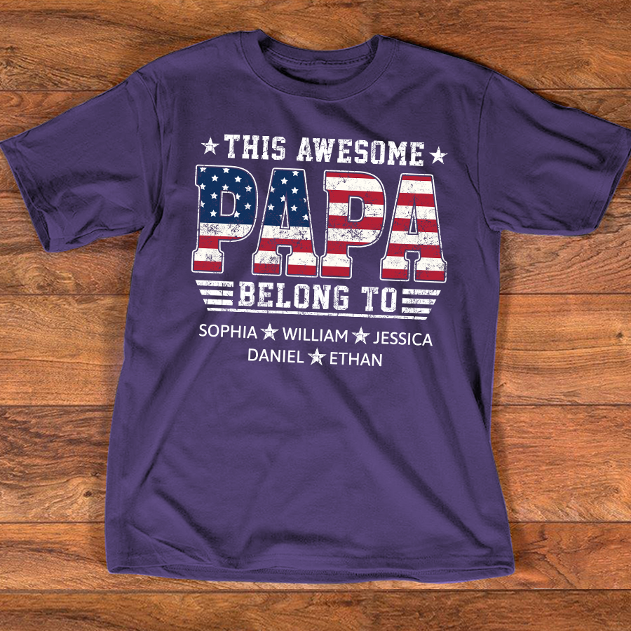 Custom Papa Shirt with Kids Names This Awesome Papa Belongs To Patriotic Grandpa Fathers Day Gift