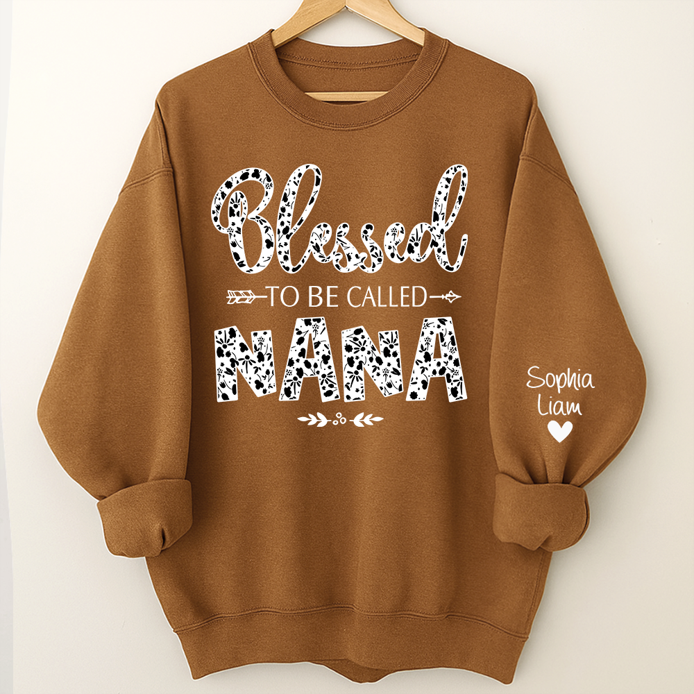 Personalized Nana Sweatshirt with Grandchildren Names, Blessed To Be Called Nana Cozy Crewneck