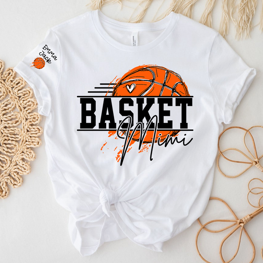 Basketball Mimi Shirt, Custom Grandkids Names with Basketball Hoop Design Family Tee