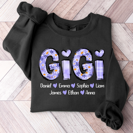 Custom Gigi Purple Daisy With Grandkids Sweatshirt