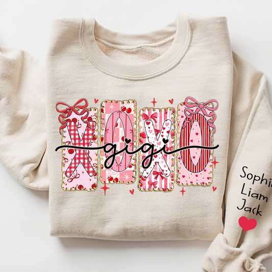 XOXO Gigi Crewneck Sweatshirt, A Valentine's Day Love Design With Custom Names For Grandmothers And Grandchildren