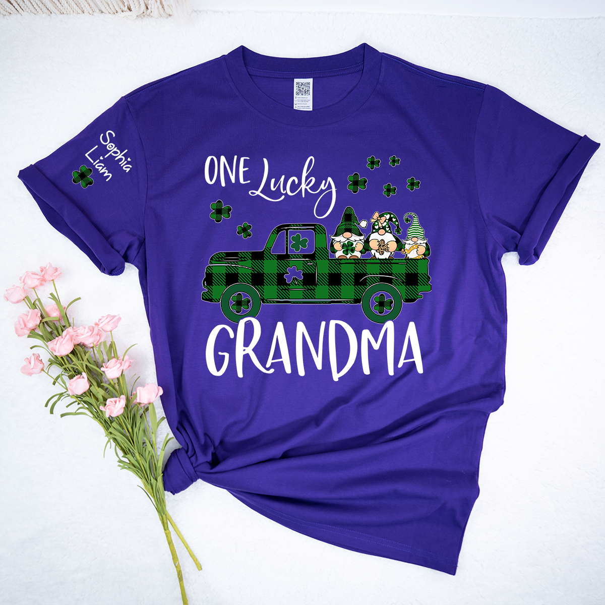 One Lucky Grandma Shirt, Personalized St Patrick’s Day Grandma Shirt With Shamrock Truck Design