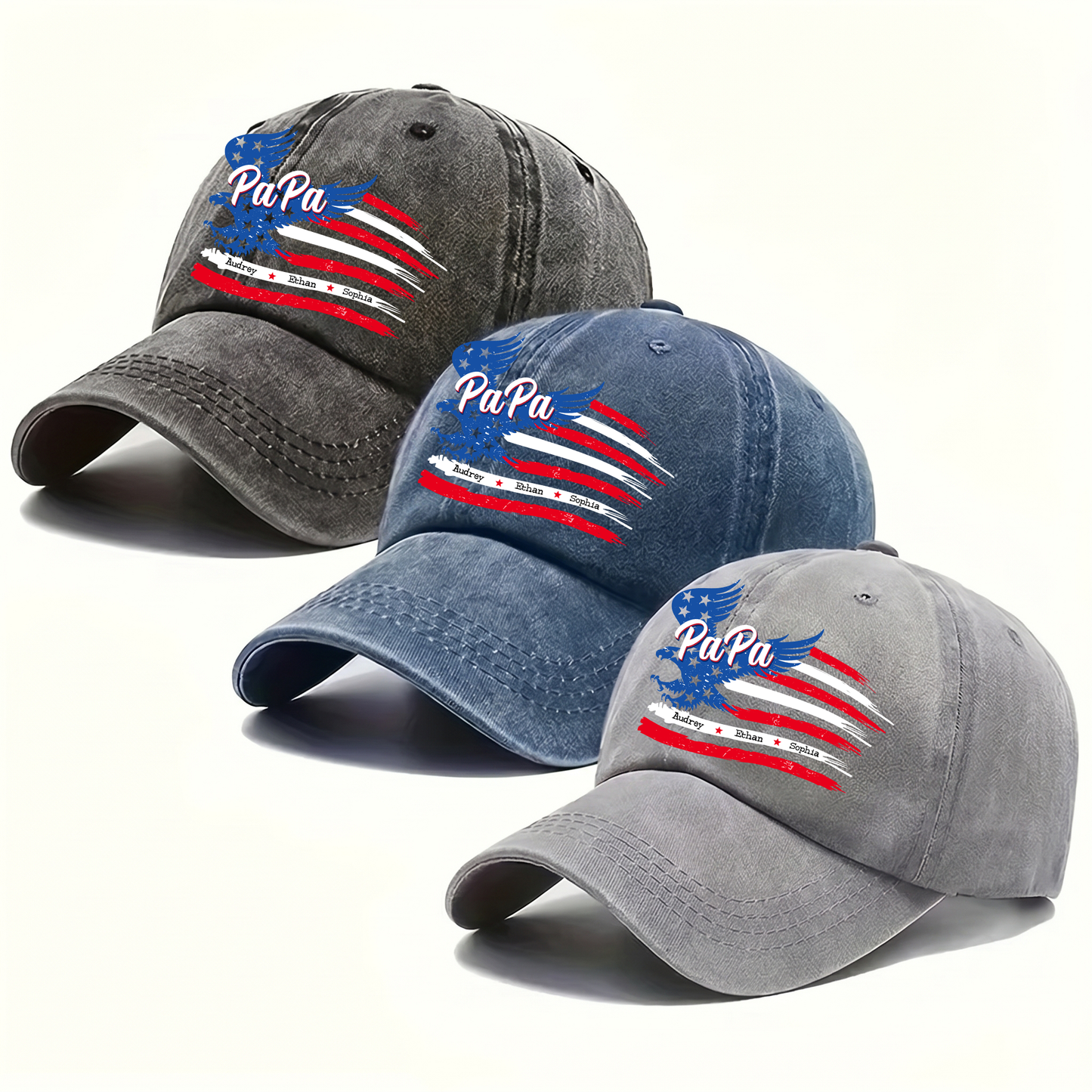Personalized PaPa American Flag Hat for Grandpa, Custom Kids Names Patriotic Eagle Cap, Fathers Day Gift for Papa Grandfather Birthday Present for Men