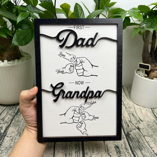 Personalized Fist Bump Dad and Kids Wood Framed Sign