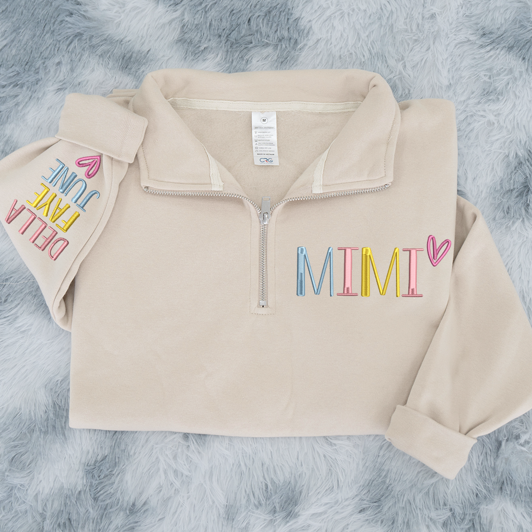 Personalized Mimi Quarter Zip Sweatshirt – Custom Embroidered Name Pullover for Grandma