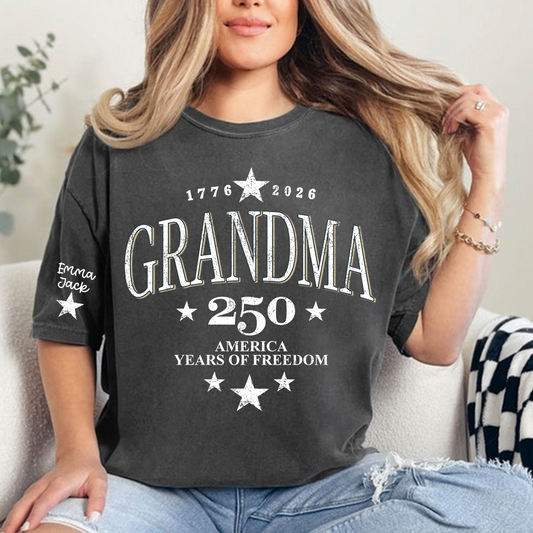 Grandma 250 Years of Freedom America Flag T-Shirt | Patriotic 4th of July Shirt