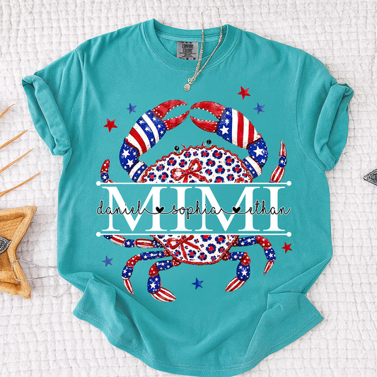 Comfort Colors® Patriotic Mimi Crab Shirt for Grandmother, Personalized 4th of July American Flag Tee