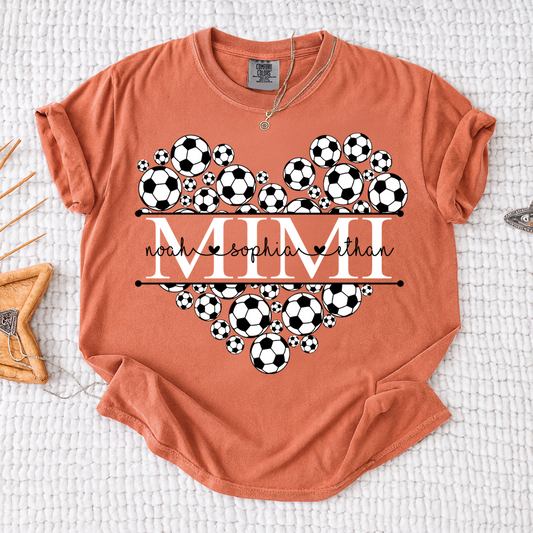Comfort Colors® Personalized Grandma Soccer Tee, Custom Soccer Mimi Shirt with Custom Grandkids names