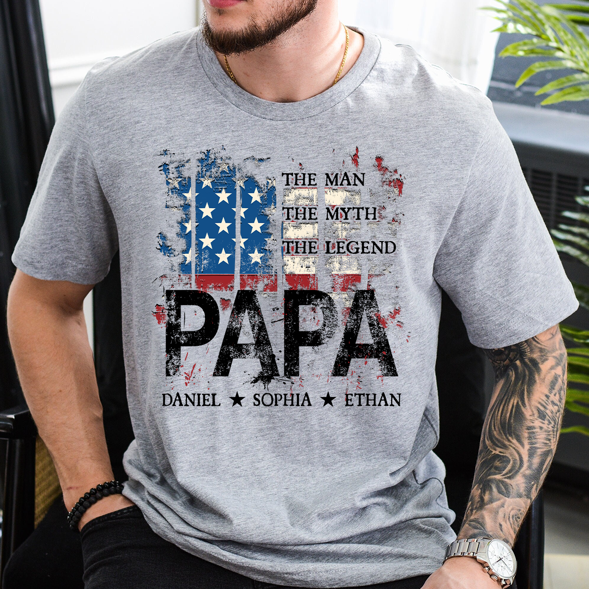 Papa American Flag Shirt Personalized Grandchildren Names The Man The Myth The Legend Fathers Day Gift