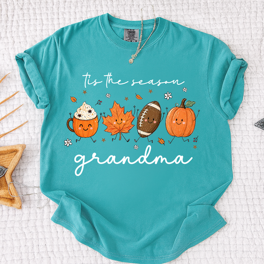 Comfort Colors® Fall Grandma Shirt, It’s the Season Pumpkin Football Graphic Tee, Cute Autumn Grandma T Shirt for Women