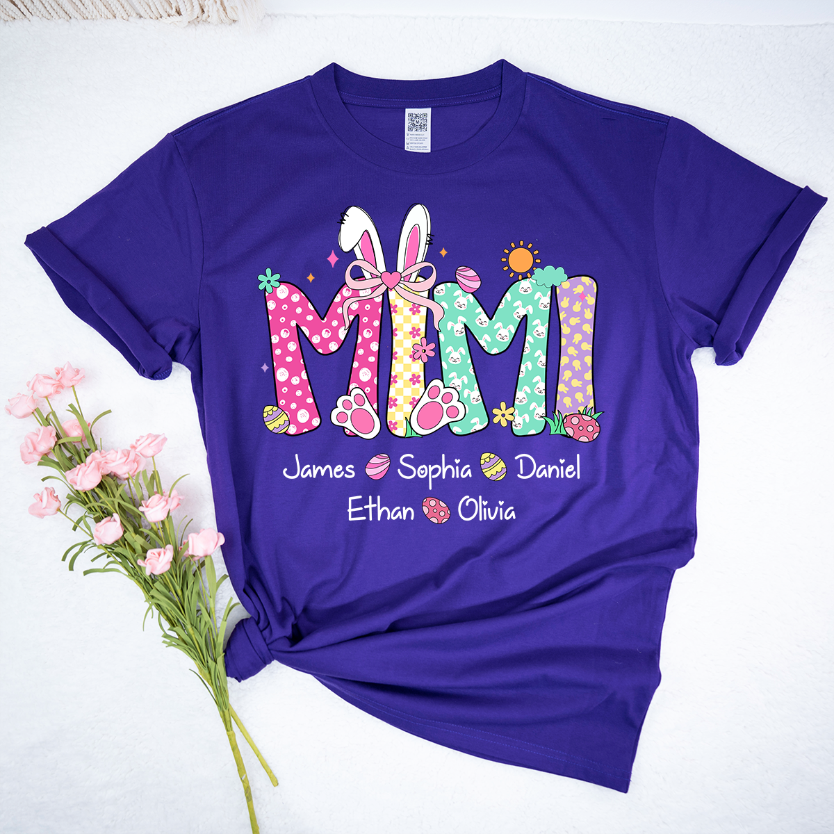 Personalized Gigi Easter Shirt With Bunny Ears, Custom Gigi Shirt With Grandkids Names
