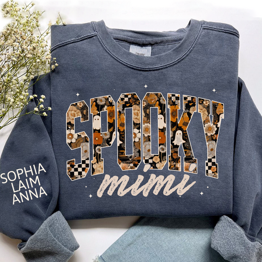 Personalized Spooky Grandma Halloween Sweatshirt, Gift for Mimi And Kids