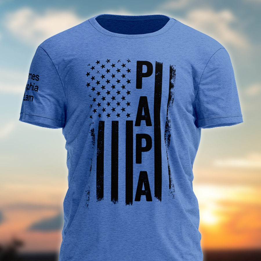 Custom Papa American Flag With Kid Father's Day TH