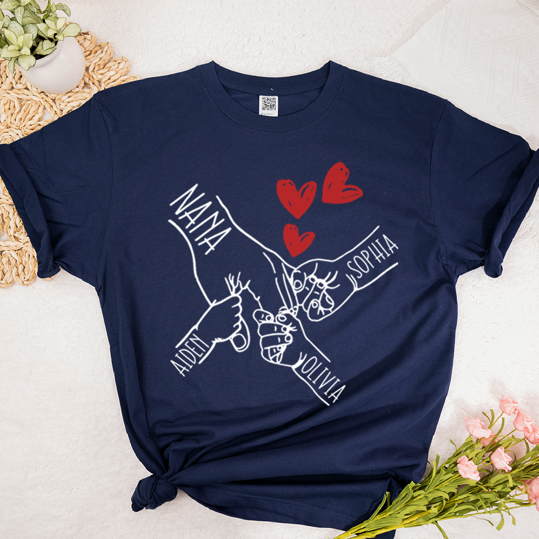 Personalized Nana T-Shirt, Custom Family Names Hand Holding Grandma Shirt