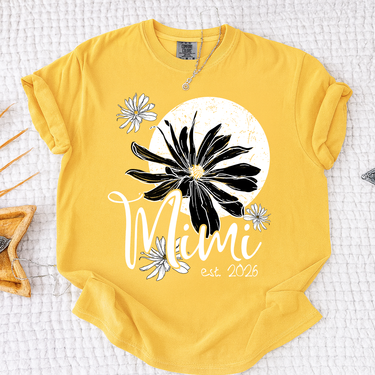 Comfort Colors® Mimi Shirt with Daisy Flower Design, Custom EST, Perfect Gift for Grandmother