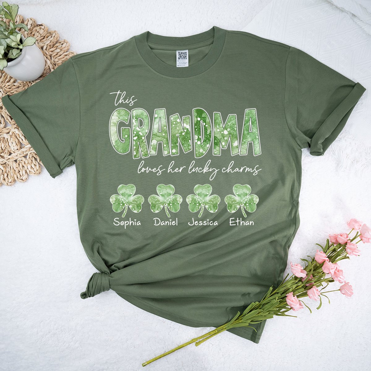 This Nana Loves Her Lucky Charms Grandma Shirt, Custom Name Shamrock T Shirt, St Patrick’s Day Nana Gift from Grandkids