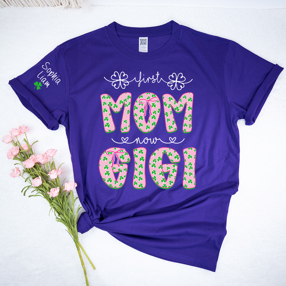 Personalized St Patrick’s Day Grandma Shirt with Kids Names, Shamrock Family Shirt, Custom Nana Mimi Mom Clover T Shirt