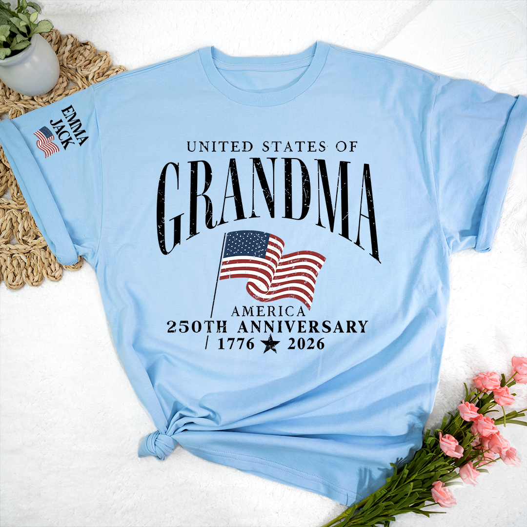 America's Semiquincentennial T-Shirt, Personalized For Gift Grandma with Kid Names