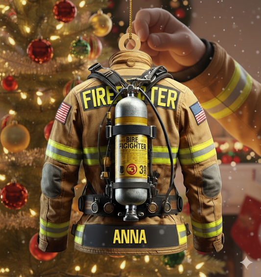 Personalized Firefighter Ornament – Custom Acrylic Fireman Uniform Christmas Gift for Dad, Papa, or Firefighter Birthday Present Ornament