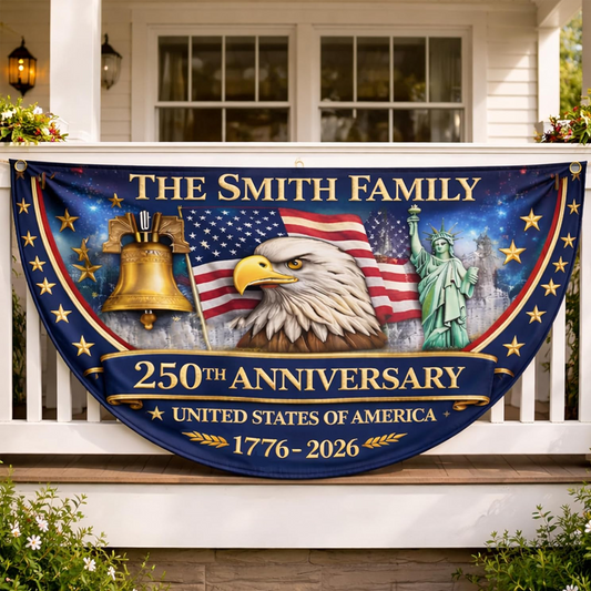 America 1776-2026 Patriotic Eagle Design, Custom Family Name USA 250th Anniversary Flag