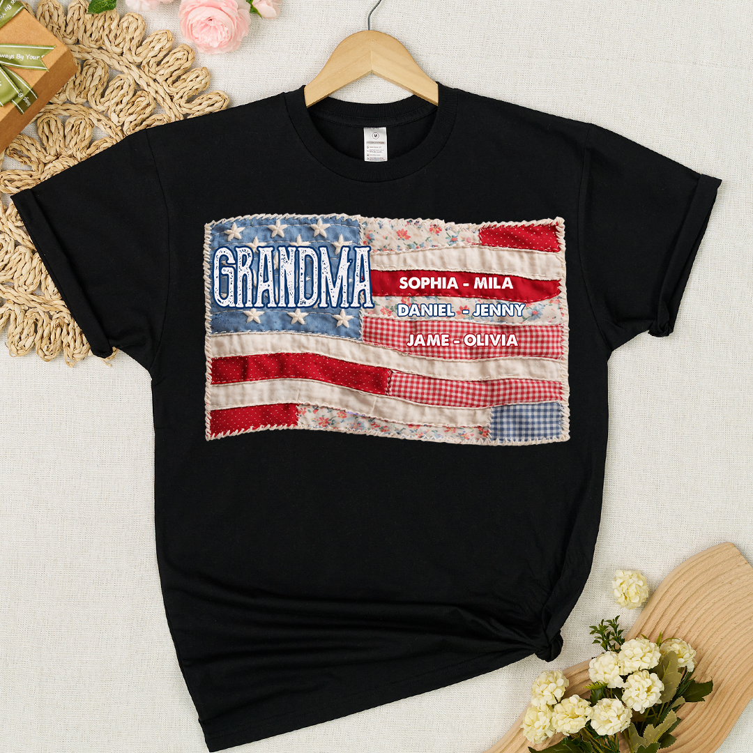 America Flag Personalized Gigi and Grandkids 4th of July Independence Day Gift T-shirt