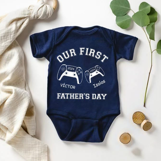 Personalized Our First Father Day Dad and Baby Matching Outfits Shirts, Bodysuit Baby