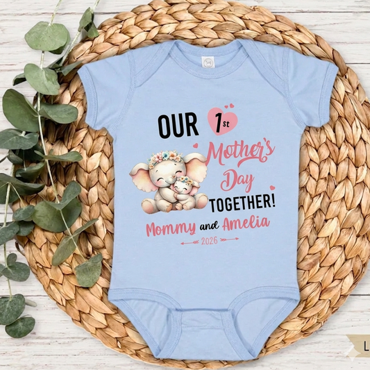 Our First Mother's Day Personalized Mom and Kid Name Baby Onesie, Gifts for Mom